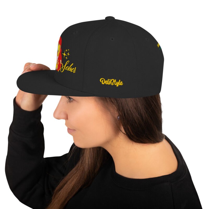 California Sober Gold Red Snapback Hat No Mids - Image 5