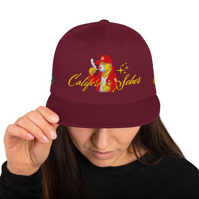California Sober Gold Red Snapback Hat No Mids - Image 11